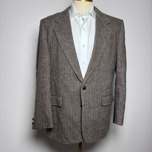 Members Only Blazer Mens 42R Brown Gray Herringbone Vintage‎ Wool Sport Coat